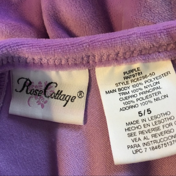 Vtg. Girls Lavender Top Rose Cottage 5/5 Emb Velvet Long Sleeve Flared cuffs - Picture 3 of 9